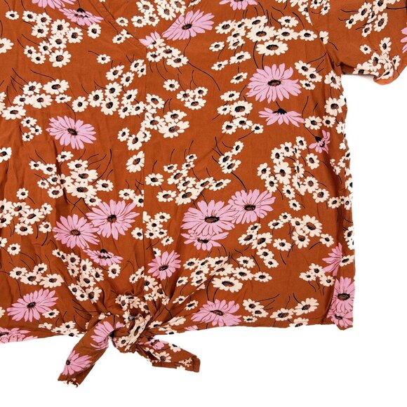 Madewell Hillside Daisies Tie Front Top In Multi Daisy Burnt Clay Boho Size S - Picture 4 of 8